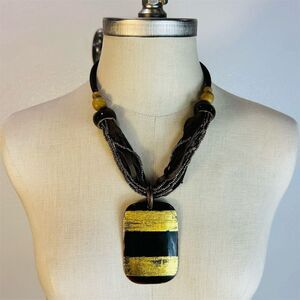Black & Gold Statement Pendant Necklace